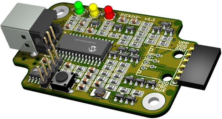 PICkit2 clone with PIC18F25K50
instead of PIC18F2550 PK2M is PICkit2 clone with miniml
BOM